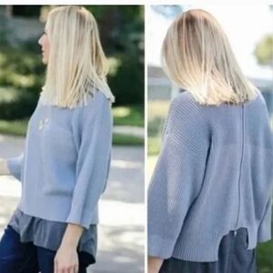 Cabi Fair Play Reversible Knit Sweater Size XL 3522 Blue Ribbed Cardigan Chunky